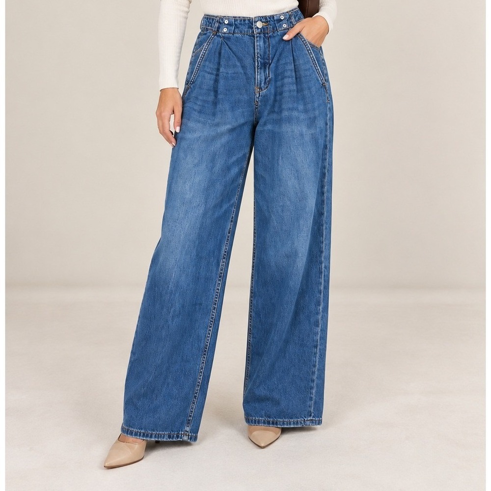Pilcro and the Letterpress Wide Leg Jeans High Rise Cinch Back Blue 28